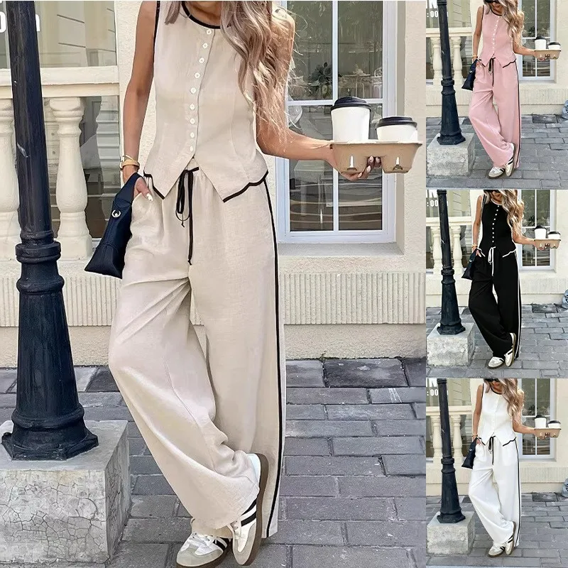 2 Piece Set Blouse Sleeveless Button Front Summer Blouses Two Piece Set High Waisted Pants Solid Color Top Beige Relaxed Fit
2 Piece Set Blouse Sleeveless Button Front Summer Blouses Two Piece Set High Waisted Pants Solid Color Top Beige Relaxed Fit