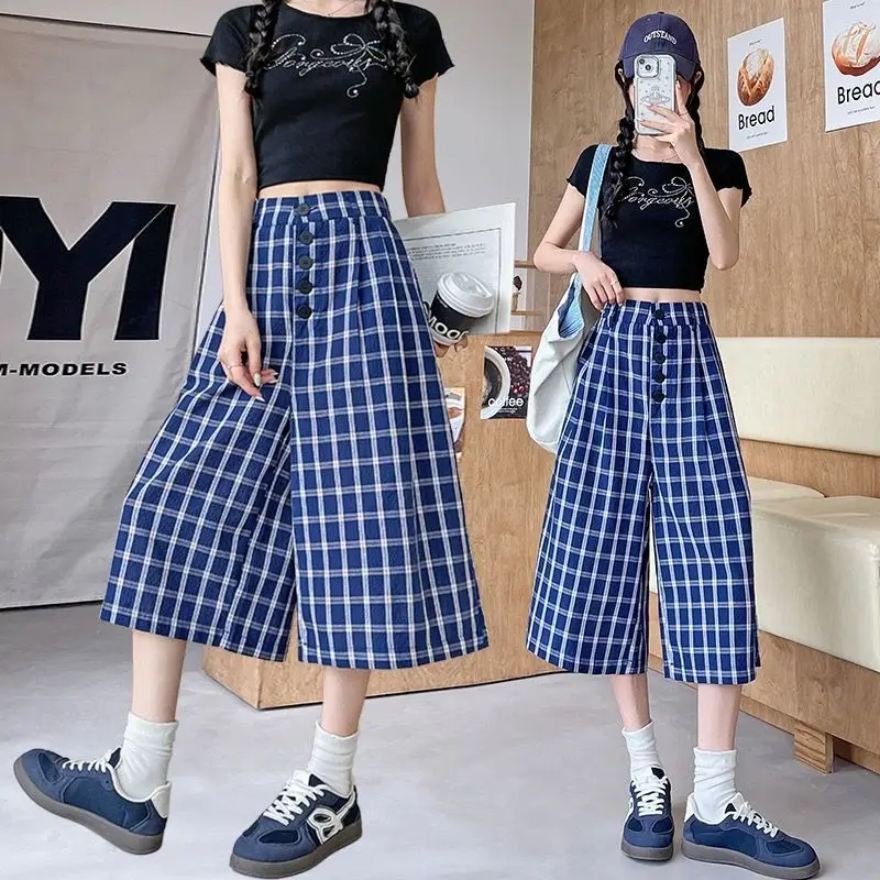 Plaid Cropped pants Buttoned Cropped Plaid Wide-leg Casual Trousers Tummy-control Overalls
Plaid Cropped pants Buttoned Cropped Plaid Wide-leg Casual Trousers Tummy-control Overalls