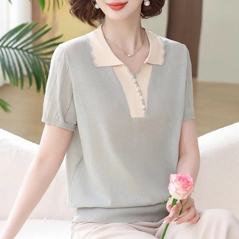 Spring Summer Women Pullovers Short Sleeve Lapel Neck Bottoming Shirts Loose Kniited Sweater Korean Fashion Soft Pullover TS785
Spring Summer Women Pullovers Short Sleeve Lapel Neck Bottoming Shirts Loose Kniited Sweater Korean Fashion Soft Pullover TS785