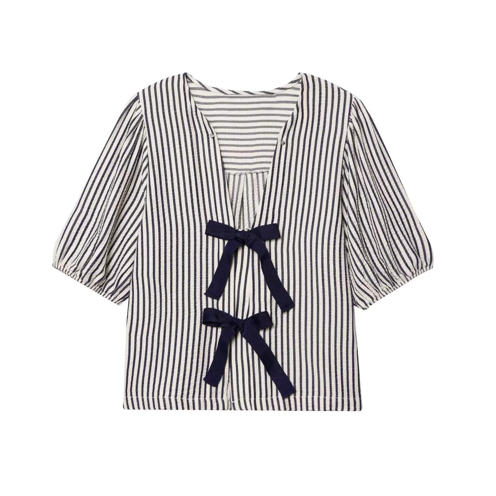 UNIZERA women's versatile casual bow tie striped short sleeved V-neck temperament summer new shirt
UNIZERA women's versatile casual bow tie striped short sleeved V-neck temperament summer new shirt