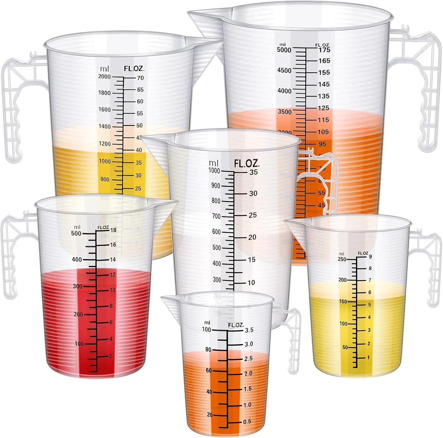 6-Piece Plastic Measuring Pitcher Set with Handle and Spout, Assorted Sizes for Kitchen Baking
6-Piece Plastic Measuring Pitcher Set with Handle and Spout, Assorted Sizes for Kitchen Baking