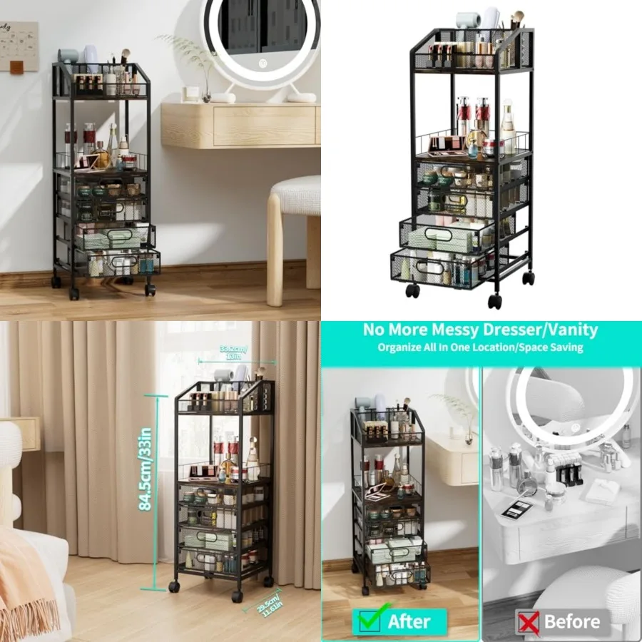 Storage Cart - Floor Skincare Make Up Storage with 4 Drawers, Rolling Makeup Cart Vanity Organizer Cosmetics Display Cases Hold
Storage Cart - Floor Skincare Make Up Storage with 4 Drawers, Rolling Makeup Cart Vanity Organizer Cosmetics Display Cases Hold
