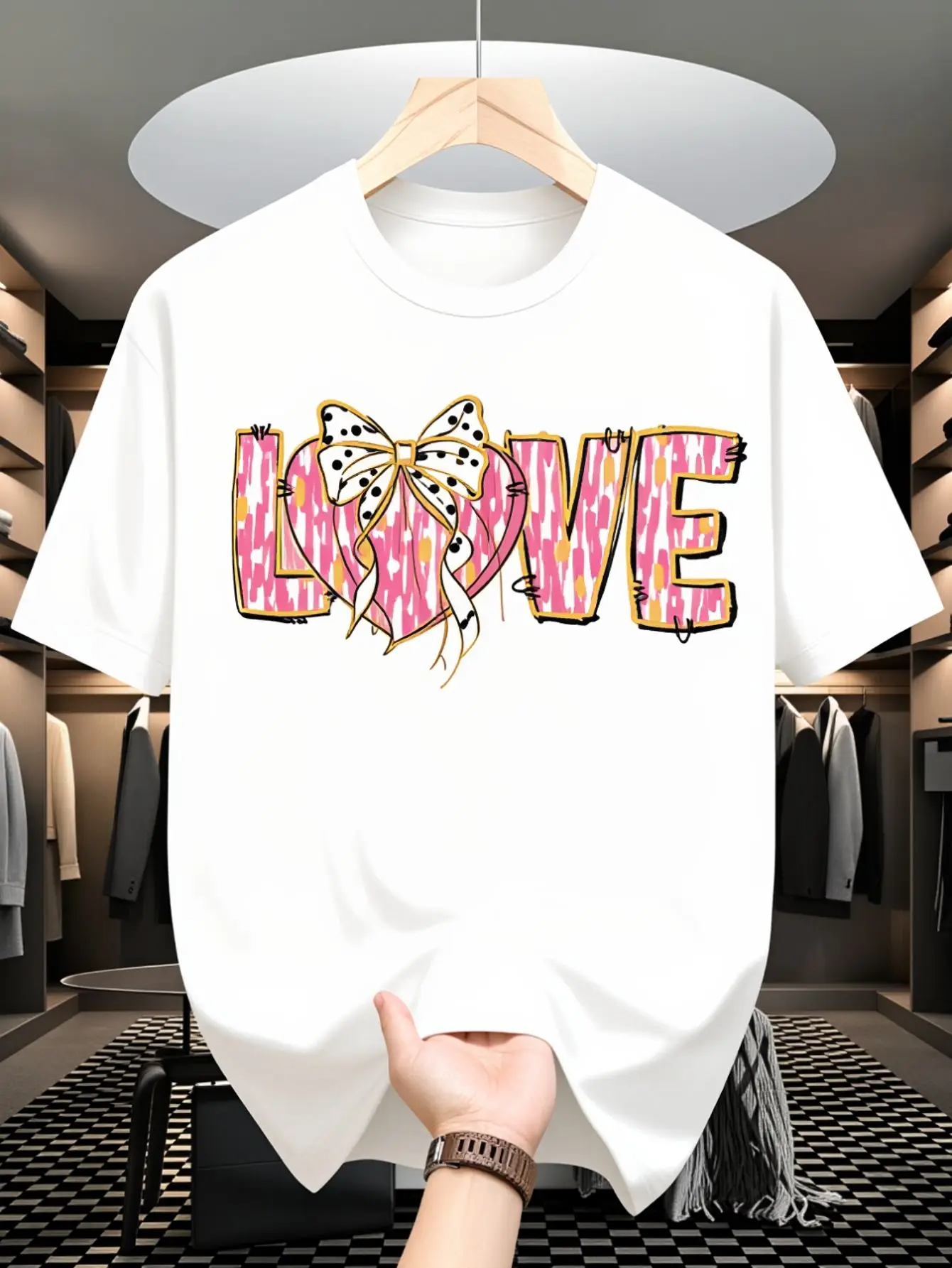 Men's T-Shirt, Heart Bow Love Graphic Print Casual Top For Women And Men Fashion Statement Shirt Unisex Streetwear Design Birthday Gift Idea Valentine's Day WearIt Is Perfect For Gifting To Friends Or Family Members As A Holiday Present, 220g
Men's T-Shirt, Heart Bow Love Graphic Print Casual Top For Women And Men Fashion Statement Shirt Unisex Streetwear Design Birthday Gift Idea Valentine's Day WearIt Is Perfect For Gifting To Friends Or Family Members As A Holiday Present, 220g
