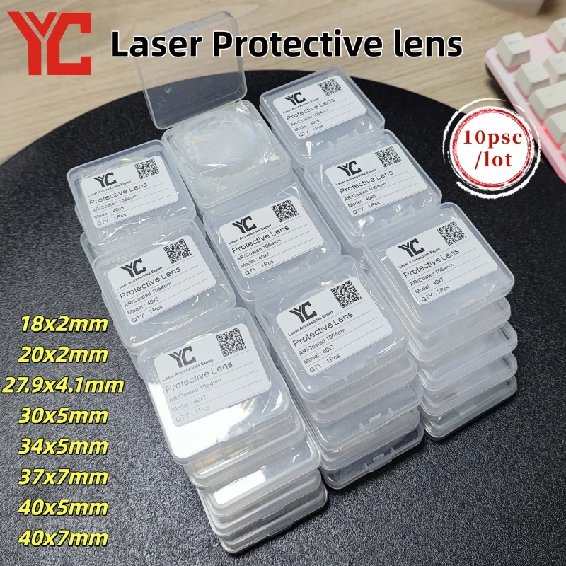 10piece Laser Protective Lens Set 18x2 20x2 22.35x4 27.9x4.1 30x5 34x5 37x7 40x5 Fused Silica for 1064nm Laser Cutting & Welding
10piece Laser Protective Lens Set 18x2 20x2 22.35x4 27.9x4.1 30x5 34x5 37x7 40x5 Fused Silica for 1064nm Laser Cutting & Welding