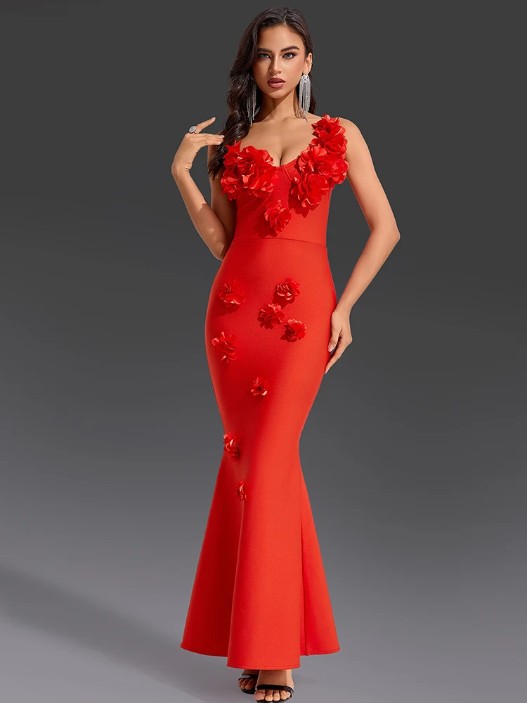 Women Red One Shoulder Sleeveless Mermaid Bandage Long Dress with Floral Embellishments Bodycon Slim Party Evening Gown
Women Red One Shoulder Sleeveless Mermaid Bandage Long Dress with Floral Embellishments Bodycon Slim Party Evening Gown