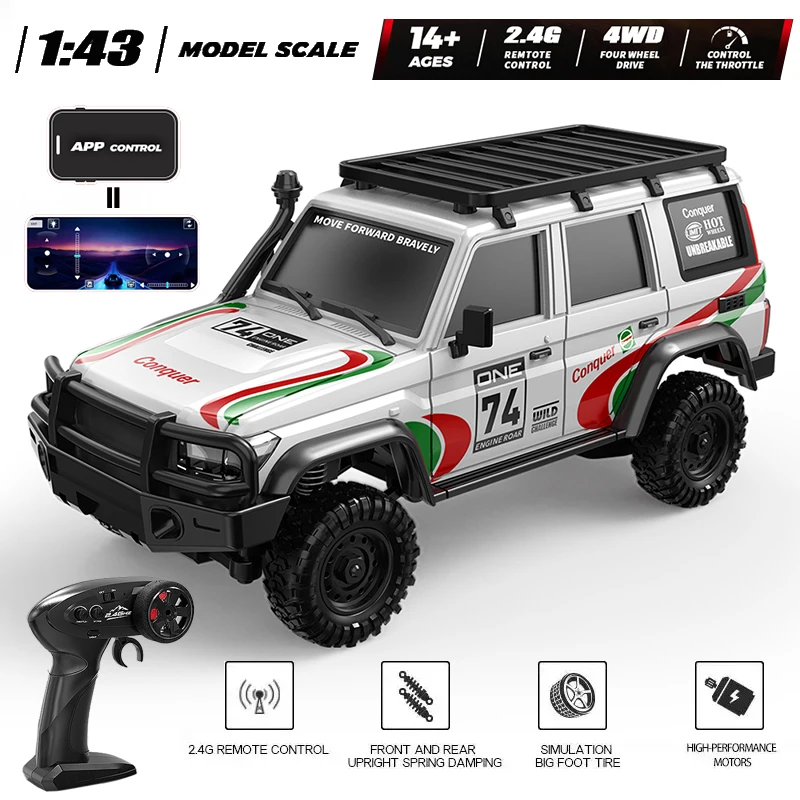 HB 1:43 4WD RC Climbing Car Off-Road With LED Light 2.4G Remote Control Cars Truck Offroad Vehicle Toys Gift For Kid And Adult
HB 1:43 4WD RC Climbing Car Off-Road With LED Light 2.4G Remote Control Cars Truck Offroad Vehicle Toys Gift For Kid And Adult