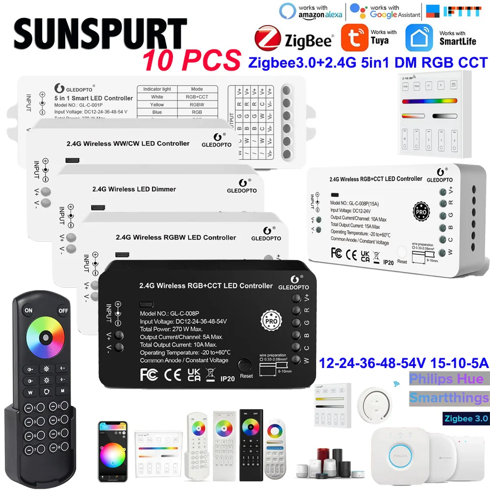 Zigbee 3.0 Smart LED Strip Controller Gledopto RGBCCT Pro Compatible with Tuya SmartThings APP Hu,b 2.4G RF Voice Remote Control
Zigbee 3.0 Smart LED Strip Controller Gledopto RGBCCT Pro Compatible with Tuya SmartThings APP Hu,b 2.4G RF Voice Remote Control