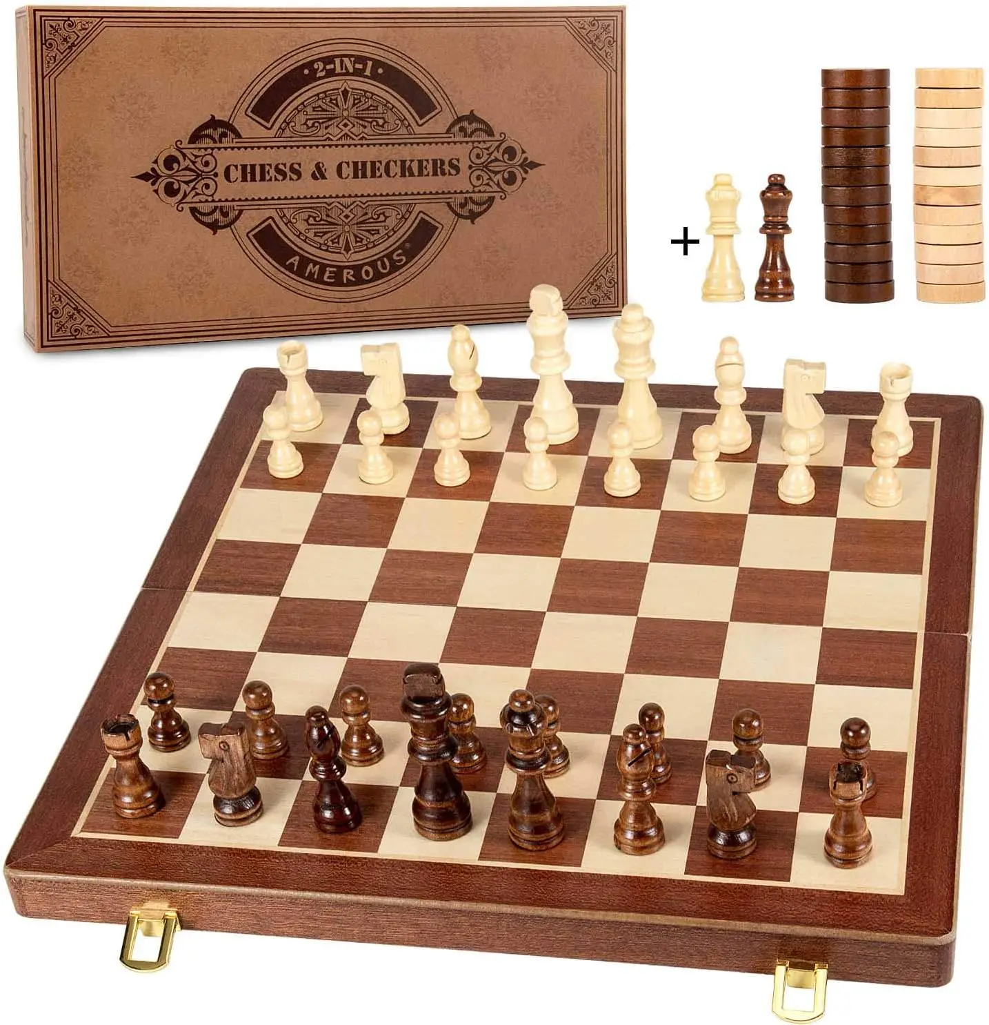 15' Magnetic Wooden Chess & Checkers Set (2-in-1) - Folding Board, 24 Pieces, 2 Extra Queens, Gift Box - Perfect for Kids & Adul
15' Magnetic Wooden Chess & Checkers Set (2-in-1) - Folding Board, 24 Pieces, 2 Extra Queens, Gift Box - Perfect for Kids & Adul