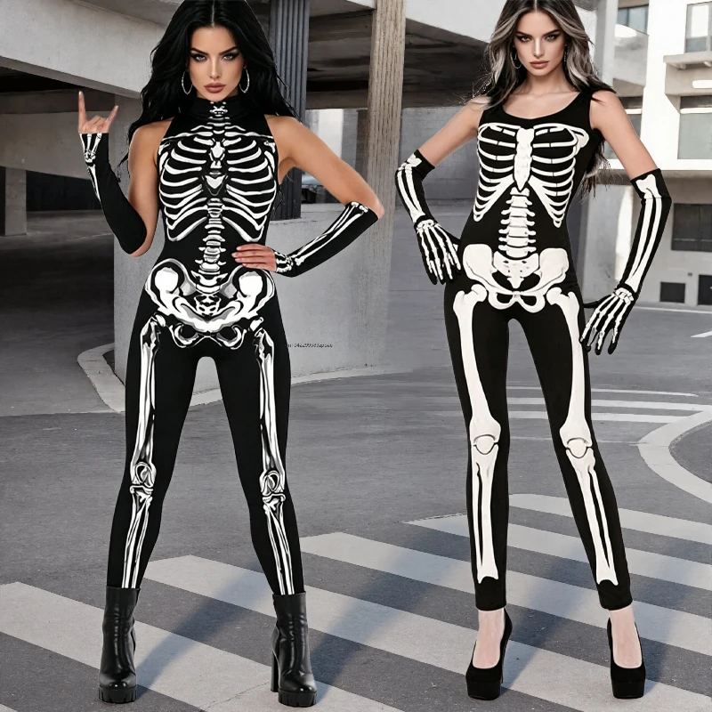 Skeleton Bone Womens Sleeveless Jumpsuit atching Skeleton Long Gloves Dress ave Party Cosplay Stage Performance Bodysuit Costume
Skeleton Bone Womens Sleeveless Jumpsuit atching Skeleton Long Gloves Dress ave Party Cosplay Stage Performance Bodysuit Costume
