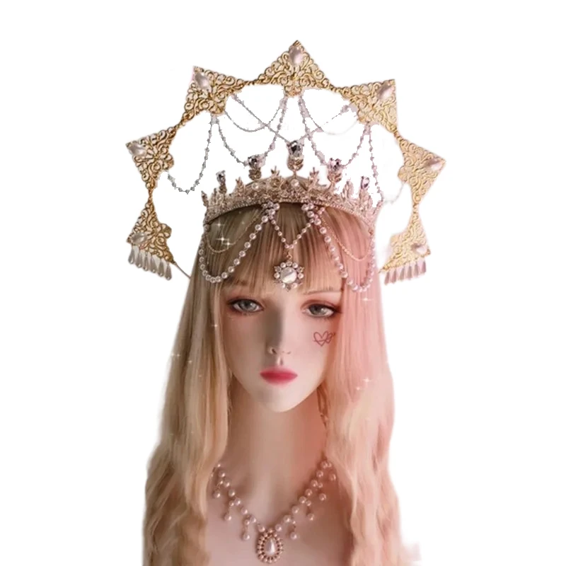 Crown Halo Headband Goddess Spiked Pearl Sun Pendant Halo Headpiece Cosplay Bridal Party Baroque Tiara Headwear Accessories
Crown Halo Headband Goddess Spiked Pearl Sun Pendant Halo Headpiece Cosplay Bridal Party Baroque Tiara Headwear Accessories