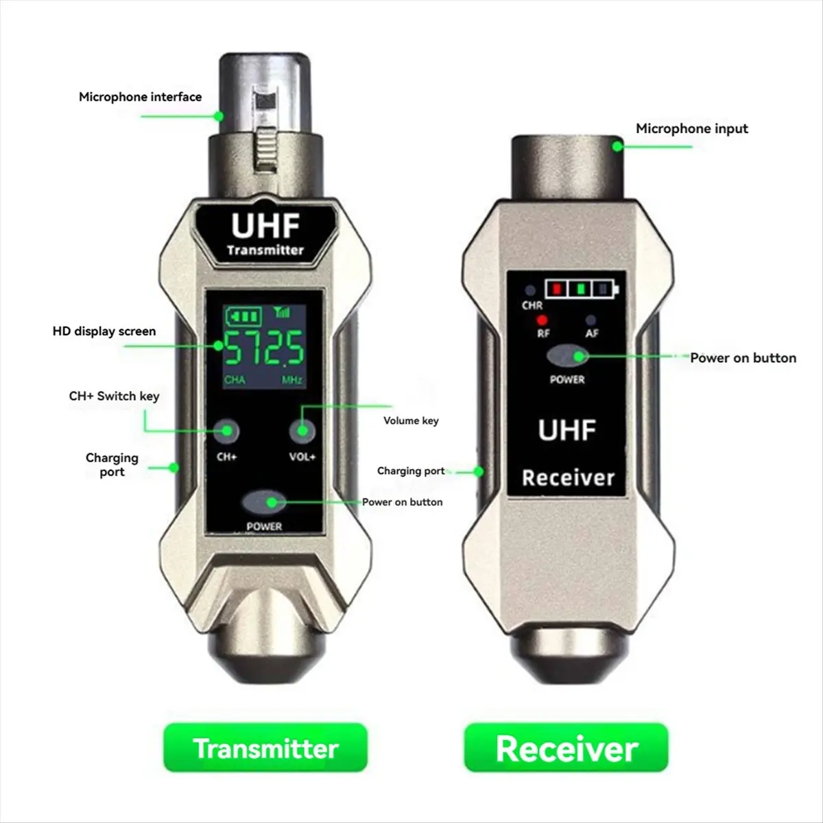 A23G Wireless UHF Microphone Wired to Wireless Converter Receiver Transmitter System 6.35mm 0V 5V 48V 48KHz Capacitor Dynamic
A23G Wireless UHF Microphone Wired to Wireless Converter Receiver Transmitter System 6.35mm 0V 5V 48V 48KHz Capacitor Dynamic