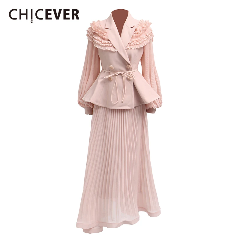 CHICEVER Solid Two Piece Set for Women Lapel Long Sleeve Slim Coat with Ruffles High Waist Pleated Temperament Skirt Suit Female
CHICEVER Solid Two Piece Set for Women Lapel Long Sleeve Slim Coat with Ruffles High Waist Pleated Temperament Skirt Suit Female