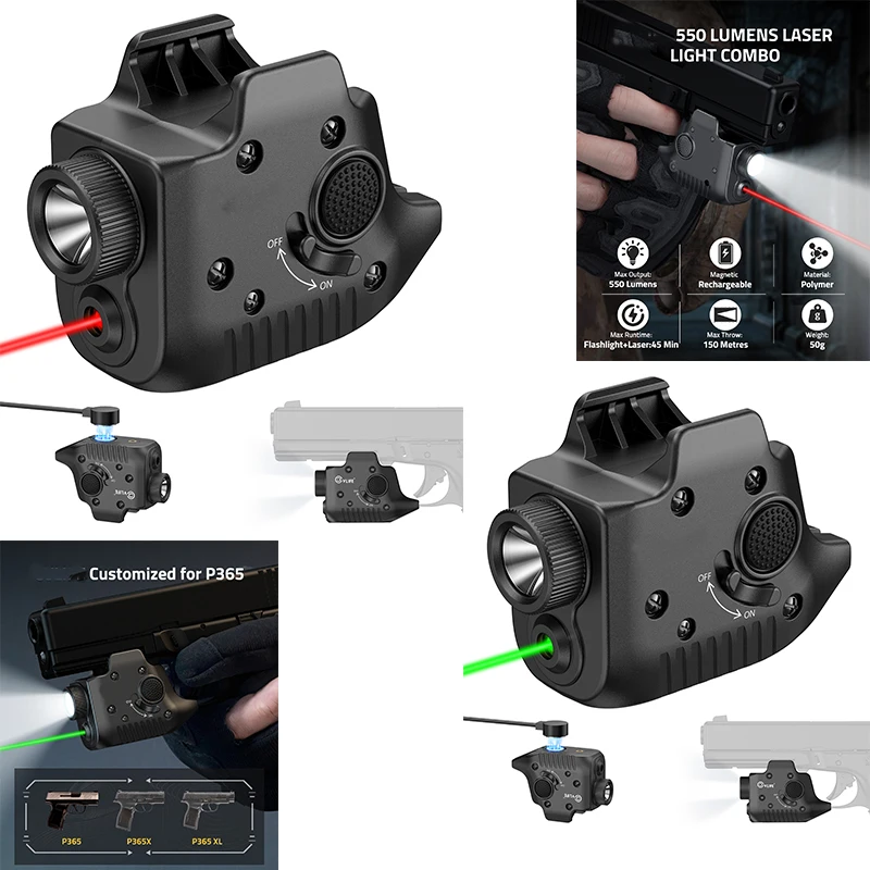 550 Lumens Tactical Flashlight Red/Green Laser Light Combo Magnetic Rechargeable with Strobe Mode Compatible with P365XL
550 Lumens Tactical Flashlight Red/Green Laser Light Combo Magnetic Rechargeable with Strobe Mode Compatible with P365XL