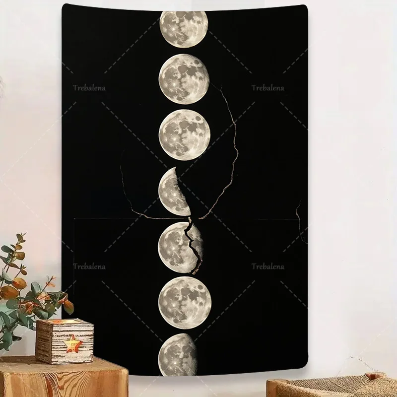 1pc Wall Tapestry "Modern Moon Phase Tapestry - Black Background, Boho Wall Hanging for Home Decor" 
1pc Wall Tapestry "Modern Moon Phase Tapestry - Black Background, Boho Wall Hanging for Home Decor"