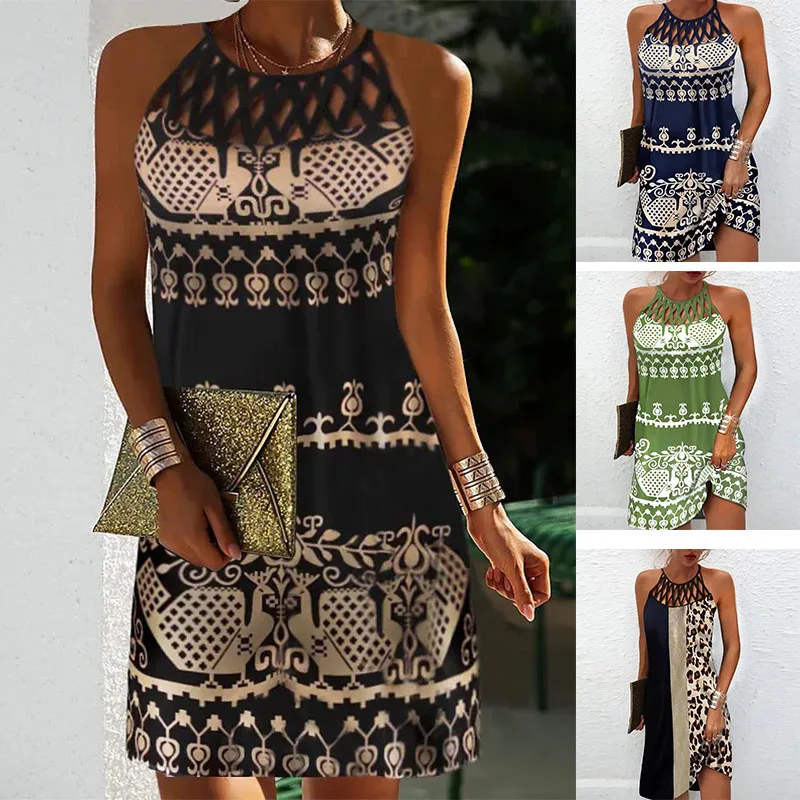 Ethnic Style Printed Sleeveless Dress for Women Summer Holiday Hollow Halter Neck Mini Dress Boho Beach Dress Women's Clothing
Ethnic Style Printed Sleeveless Dress for Women Summer Holiday Hollow Halter Neck Mini Dress Boho Beach Dress Women's Clothing
