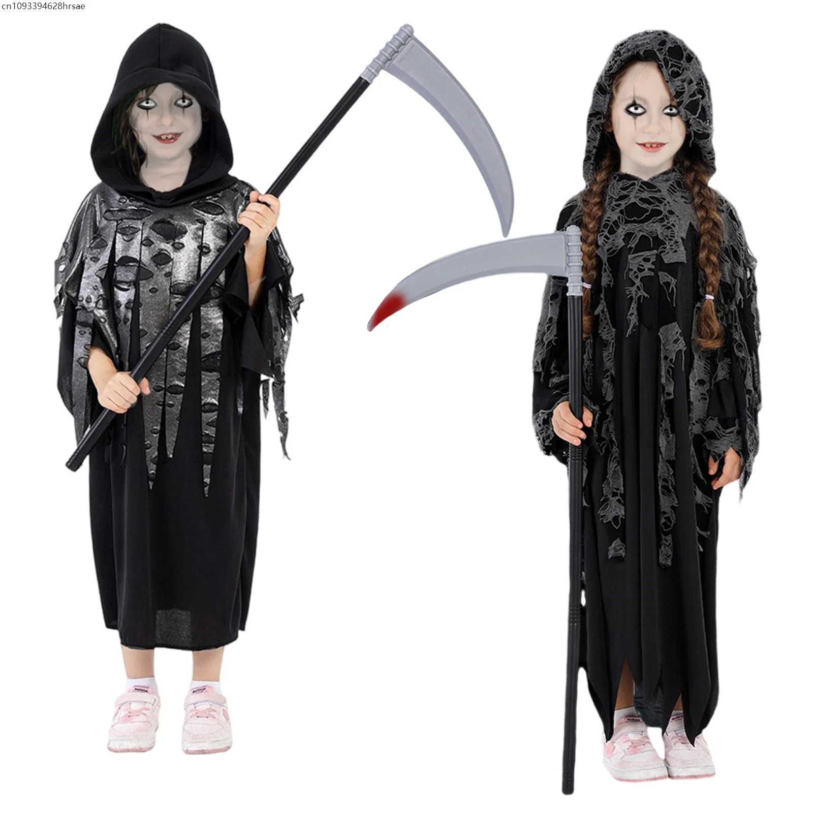 Halloween Grim Reaper Cosplay Costume Kids Black Robe Cloak with Glowing Eyeglasses Scythe Movie Horror Killer Suit
Halloween Grim Reaper Cosplay Costume Kids Black Robe Cloak with Glowing Eyeglasses Scythe Movie Horror Killer Suit