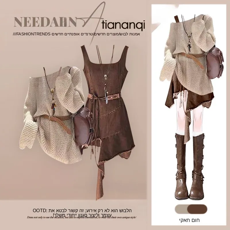 Bohemian Knitted Set Women's Vintage Sleeveless Dress Asymmetrical Slimming Strap Dress Two-Piece Set Autumn Fashion Elegant ...
Bohemian Knitted Set Women's Vintage Sleeveless Dress Asymmetrical Slimming Strap Dress Two-Piece Set Autumn Fashion Elegant ...