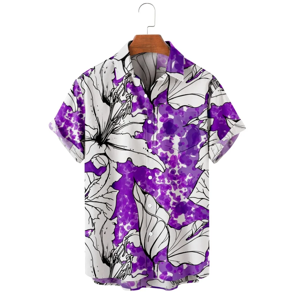 2022 new men's casual breathable short sleeve top fashion Lapel men's shirt Hawaii with beach Purple flower
2022 new men's casual breathable short sleeve top fashion Lapel men's shirt Hawaii with beach Purple flower