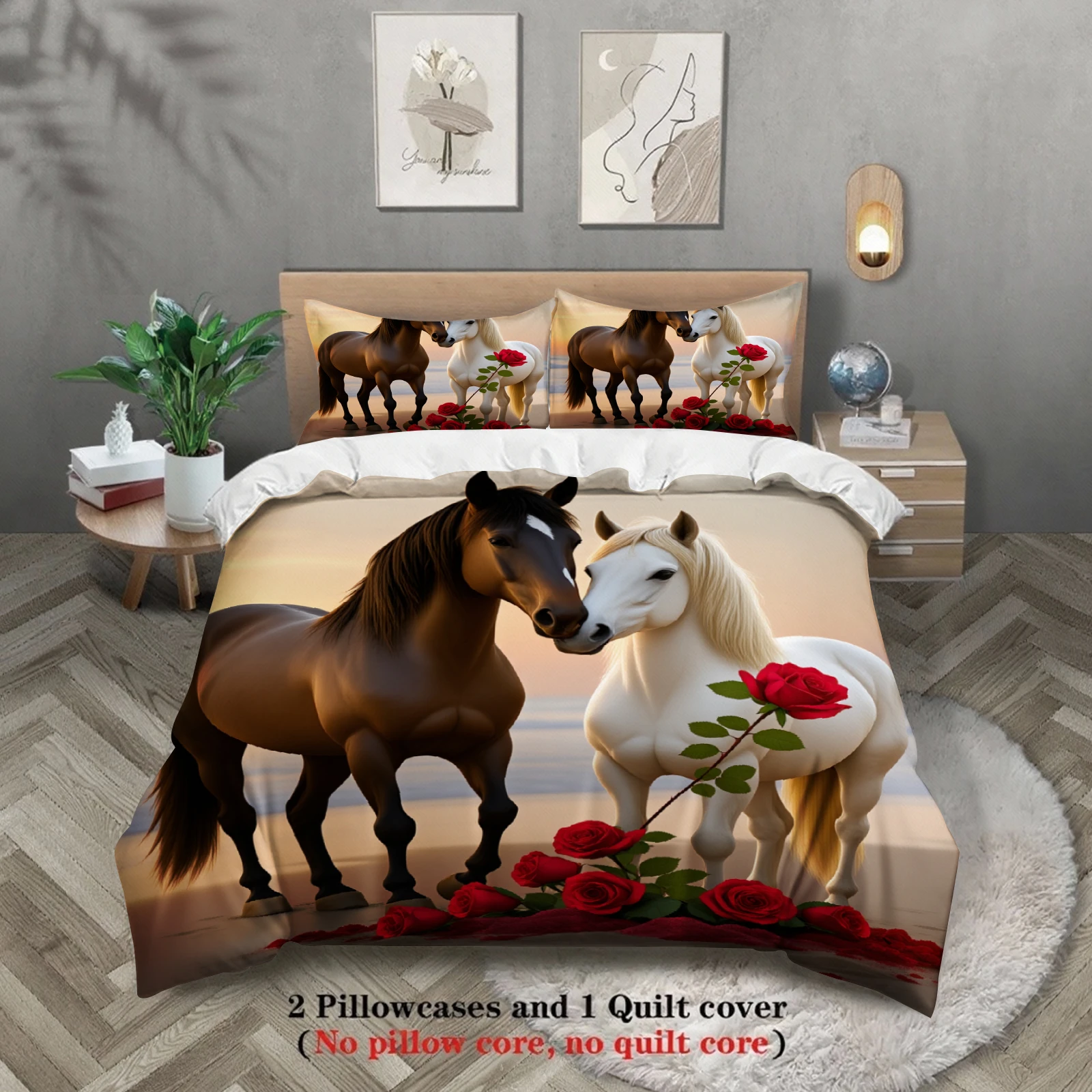 3pcs Horse And Rose Bedding Sets 3D Printed Animal Pattern Duvet Cover Sets With Pillowcases No Filling
3pcs Horse And Rose Bedding Sets 3D Printed Animal Pattern Duvet Cover Sets With Pillowcases No Filling