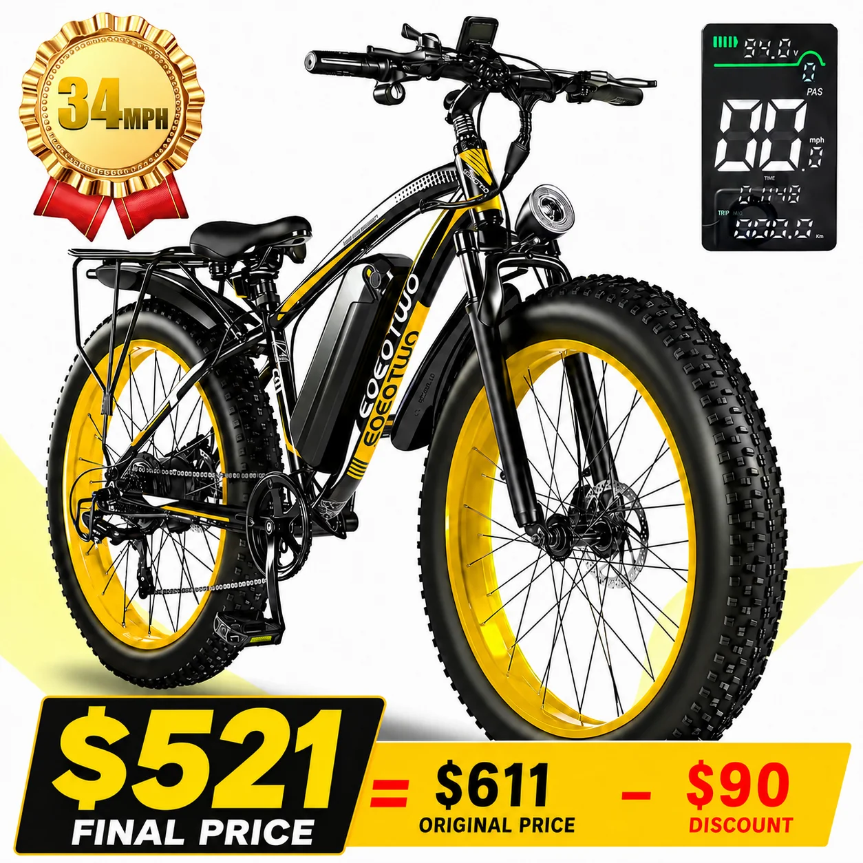 EOEOTWO 1500W Electric Bike 48V 15Ah Battery 26" 4.0 Fat Tire Ebike 34MPH High Speed Mountain Bicycle Off-Road Snow Bike for Adults
EOEOTWO 1500W Electric Bike 48V 15Ah Battery 26" 4.0 Fat Tire Ebike 34MPH High Speed Mountain Bicycle Off-Road Snow Bike for Adults