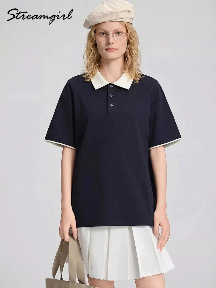 Streamgirl Summer Women's Polo T shirts Brown Short Sleeve Ladies Oversize Navy Blue Polo Tshirt For Woman Cotton T Shirts Loose
Streamgirl Summer Women's Polo T shirts Brown Short Sleeve Ladies Oversize Navy Blue Polo Tshirt For Woman Cotton T Shirts Loose