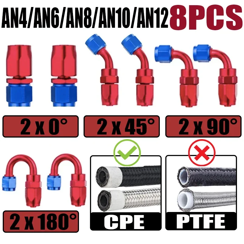 8Pcs 4AN 6AN 8AN 10AN 12AN 2x0° 2x45° 2x90° 2x180° Degree Swivel Hose End Fittings Adapter For CPE Oil Fuel Line Pipe NPT Plug
8Pcs 4AN 6AN 8AN 10AN 12AN 2x0° 2x45° 2x90° 2x180° Degree Swivel Hose End Fittings Adapter For CPE Oil Fuel Line Pipe NPT Plug