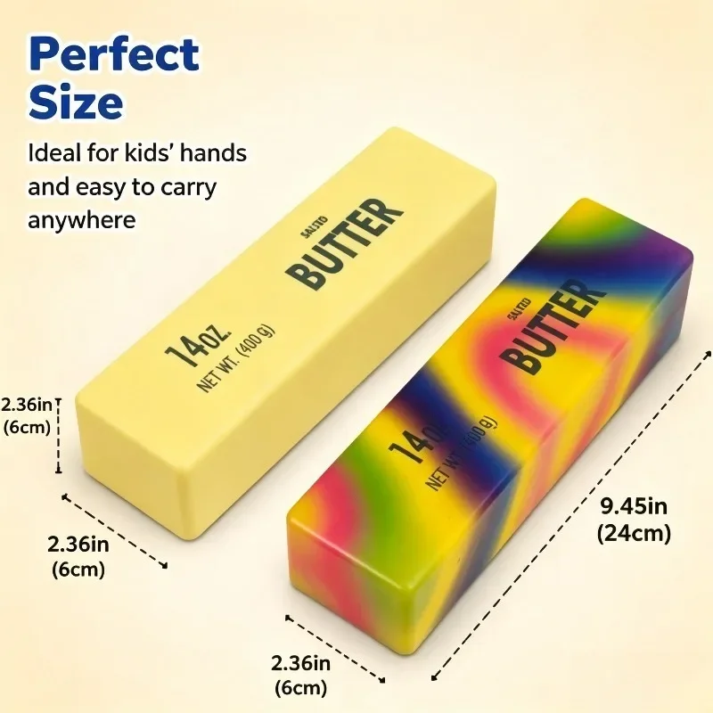 Painted butter stick shape slow rebound extrusion toy Squishy toy, using classic milk yellow with rainbow gradual change color scheme, soft texture and slow rebound. Suitable for relieving stress, children's sensory toys,
Painted butter stick shape slow rebound extrusion toy Squishy toy, using classic milk yellow with rainbow gradual change color scheme, soft texture and slow rebound. Suitable for relieving stress, children's sensory toys,