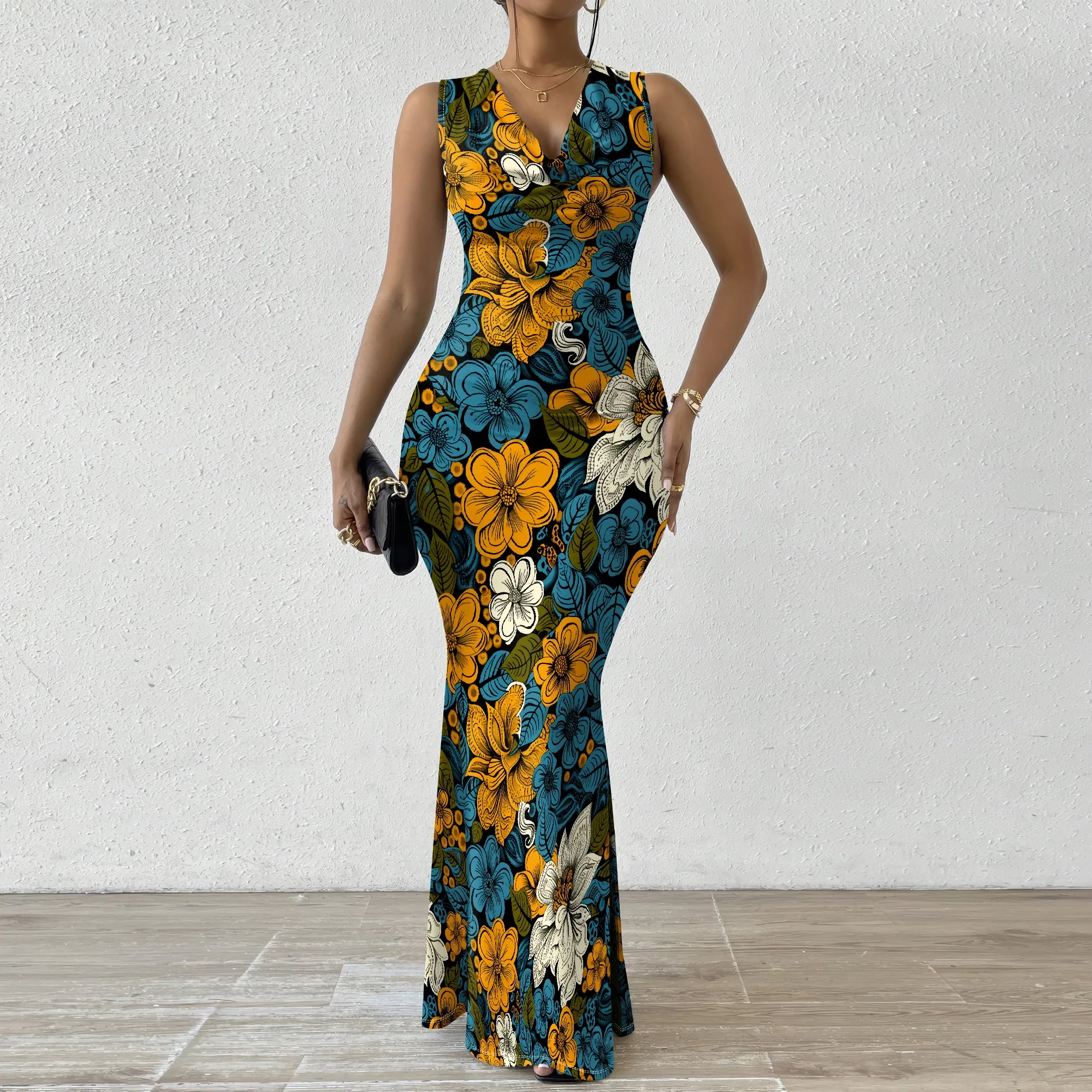 Tropical Floral Maxi Dress Sleeveless Bodycon V-Neck Yellow Blue Print Elegant Vacation Summer Brunch Dress XS-2XL
Tropical Floral Maxi Dress Sleeveless Bodycon V-Neck Yellow Blue Print Elegant Vacation Summer Brunch Dress XS-2XL
