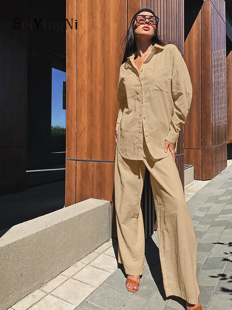 Beiyingni Vintage Luxury Women Pants Sets Khaki High Street Shirts + Wide Leg Pants 2 Piece Tracksuit for Woman Cotton Linen BF
Beiyingni Vintage Luxury Women Pants Sets Khaki High Street Shirts + Wide Leg Pants 2 Piece Tracksuit for Woman Cotton Linen BF