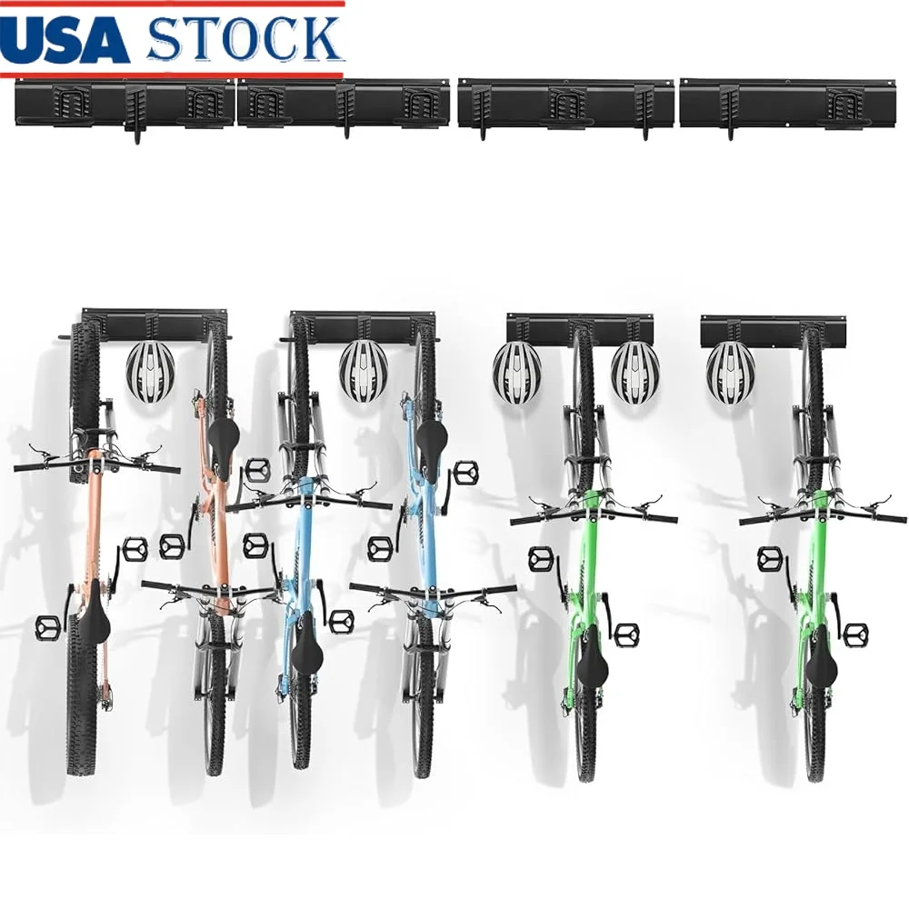 Wall Mounted Bike Storage Rack 6 Bikes with 5 Helmet Hooks Adjustable Space Organizer Garage Durable Steel Design
Wall Mounted Bike Storage Rack 6 Bikes with 5 Helmet Hooks Adjustable Space Organizer Garage Durable Steel Design