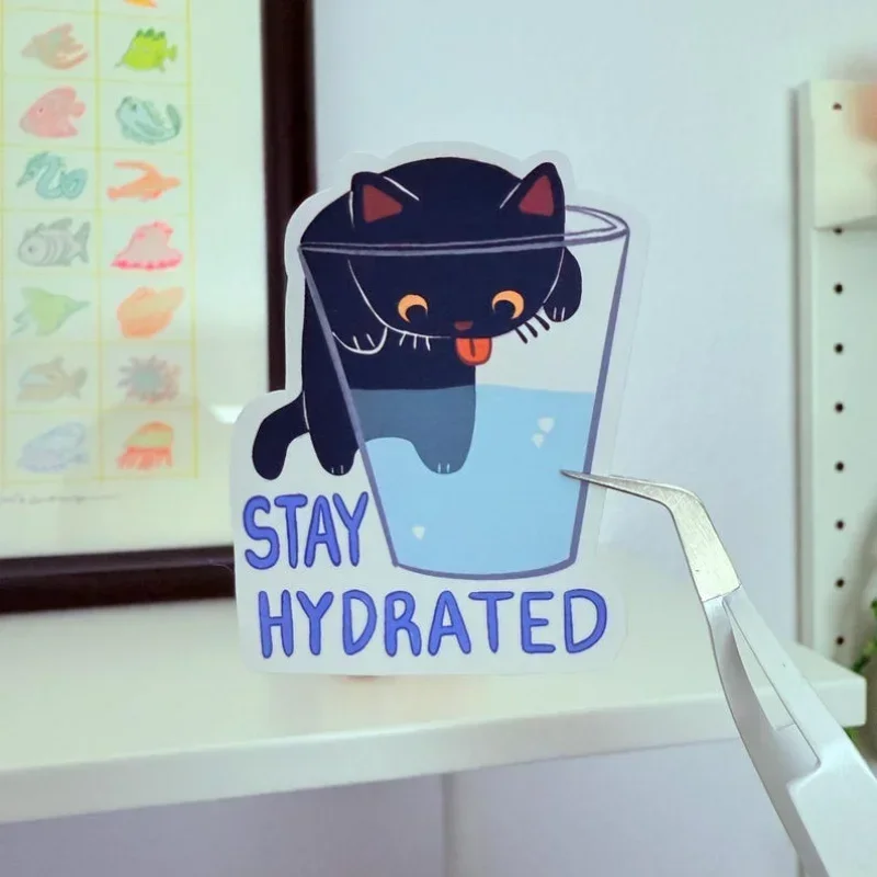 1PC "Stay Hydrated" Vinyl Stickers - Cute Black Cat Cup Design, Waterproof Reusable Glossy Decals
1PC "Stay Hydrated" Vinyl Stickers - Cute Black Cat Cup Design, Waterproof Reusable Glossy Decals