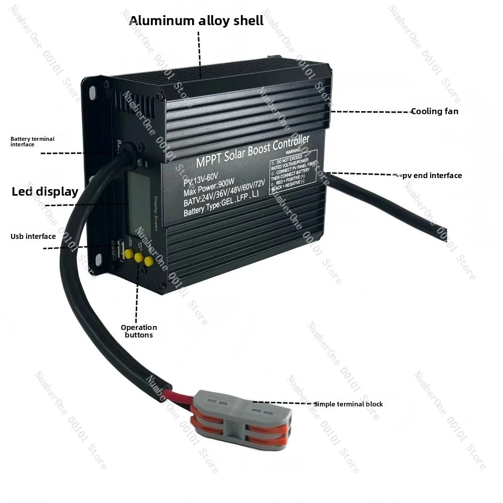 MPPT Boost Controller 900W Charges Lead-Acid/Lithium Iron Phosphate/Ternary Lithium Battery 24V/36V/48V/
MPPT Boost Controller 900W Charges Lead-Acid/Lithium Iron Phosphate/Ternary Lithium Battery 24V/36V/48V/