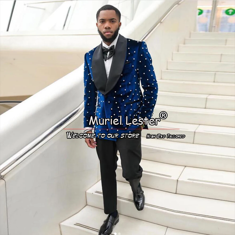 Blue Suits Men For Wedding White Pearls Beaded Velvet Jacket Pants 2 Pieces Groom Tuxedos Tailor Made Formal Party Prom Blazers
Blue Suits Men For Wedding White Pearls Beaded Velvet Jacket Pants 2 Pieces Groom Tuxedos Tailor Made Formal Party Prom Blazers