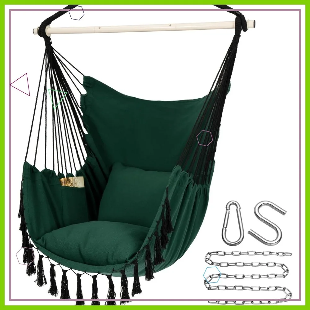 Подвесное кресло-качалка с подушками, вместимость макс. 500 фунтов, комплект оборудования и боковой карман для комфорта
Подвесное кресло-качалка с подушками, вместимость макс. 500 фунтов, комплект оборудования и боковой карман для комфорта