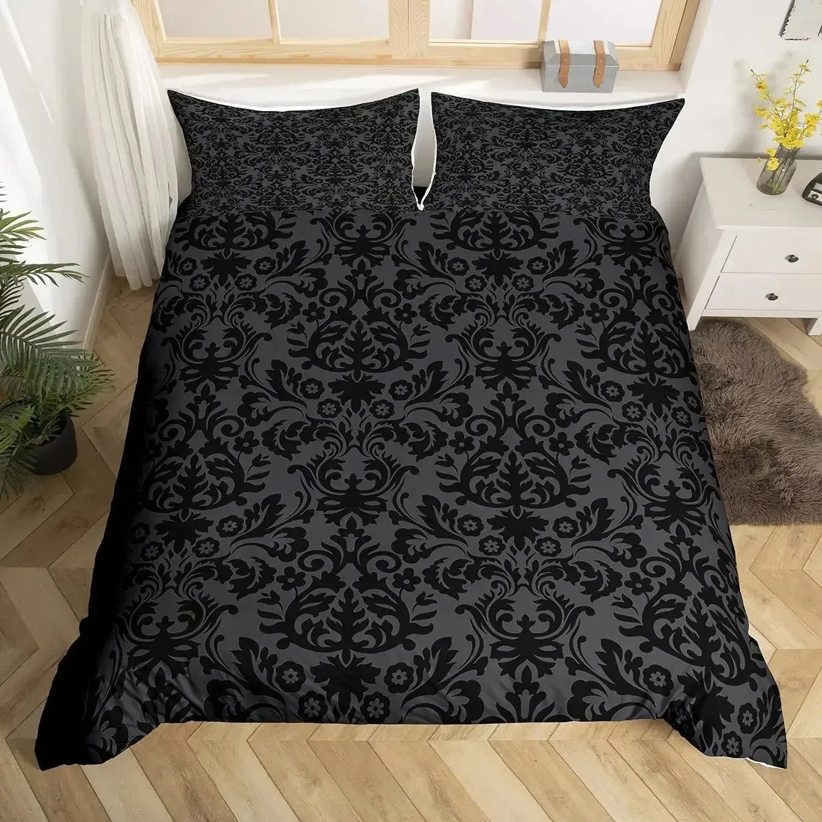 2026 Adults Black Damask Duvet Cover Set King,Antique Victorian Baroque Bedding Set Gothic Vintage Floral Bohemian Exotic Quilt
2026 Adults Black Damask Duvet Cover Set King,Antique Victorian Baroque Bedding Set Gothic Vintage Floral Bohemian Exotic Quilt