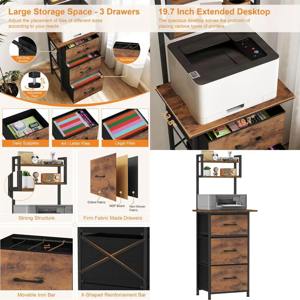 Extended Desktop 3-Tier Filing Cabinet, 19.7 High, Home Office Printer Stand, A4/Letter/Legal, Rustic Brown
Extended Desktop 3-Tier Filing Cabinet, 19.7 High, Home Office Printer Stand, A4/Letter/Legal, Rustic Brown