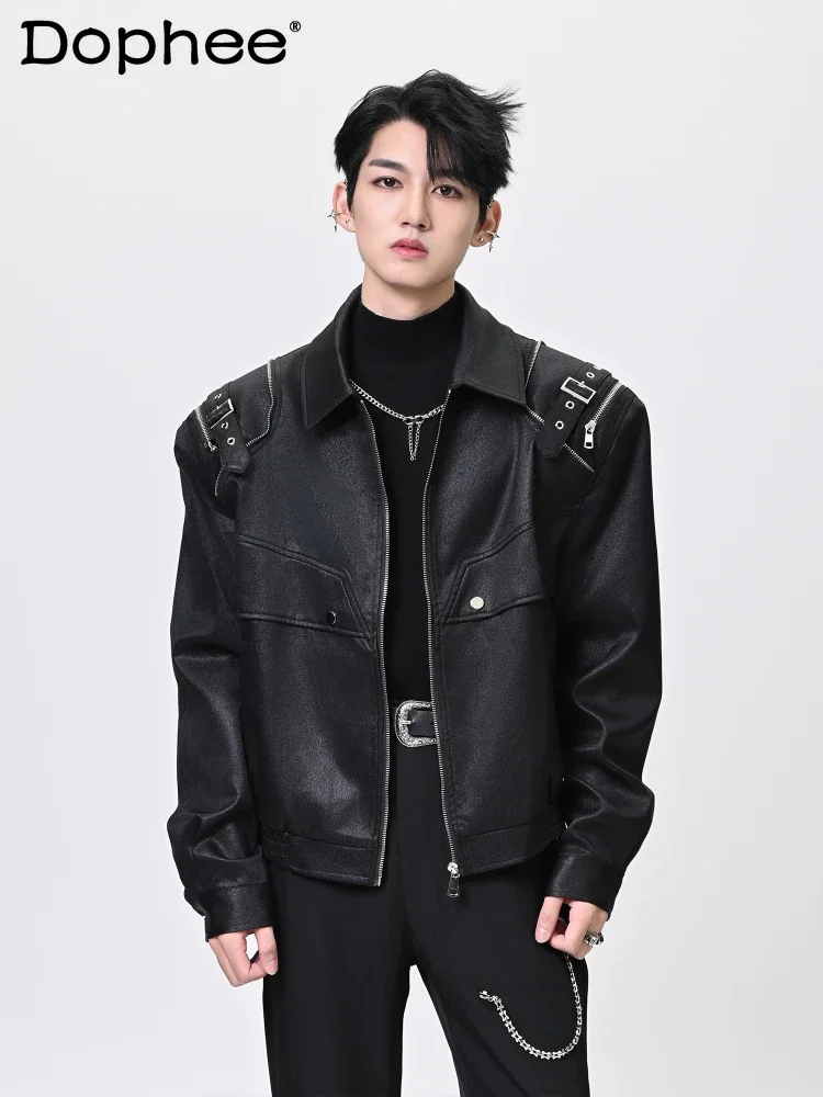 Fashion 2024 Autumn New Male Black Short Jackets Men's High Street Metal Zipper Design Trendy Versatile Shoulder Padded Jacket
Fashion 2024 Autumn New Male Black Short Jackets Men's High Street Metal Zipper Design Trendy Versatile Shoulder Padded Jacket