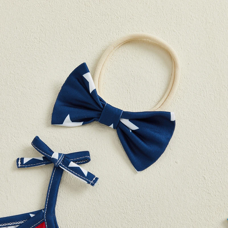 Independence Day Baby Girl Romper Dress with Tie Strap Star and Stripe Print Sleeveless Tulle Jumpsuit Bow Headband Included
Independence Day Baby Girl Romper Dress with Tie Strap Star and Stripe Print Sleeveless Tulle Jumpsuit Bow Headband Included