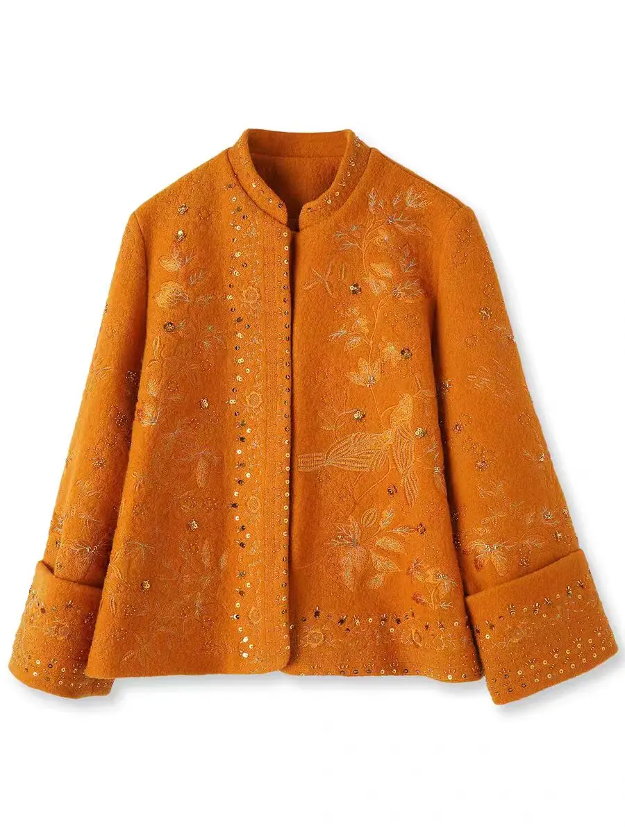 High end Spring New Chinese style Standing Collar Embroidered +Beading Thick Wool Hidden Button Women's Jacket S-XL
High end Spring New Chinese style Standing Collar Embroidered +Beading Thick Wool Hidden Button Women's Jacket S-XL