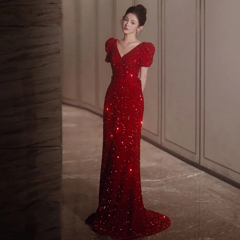 Elegant Fish Tail Wedding Dress Sparkling Sequins Engagement Party Evening Gown Red Wine Color High End Sensation New 2026
Elegant Fish Tail Wedding Dress Sparkling Sequins Engagement Party Evening Gown Red Wine Color High End Sensation New 2026