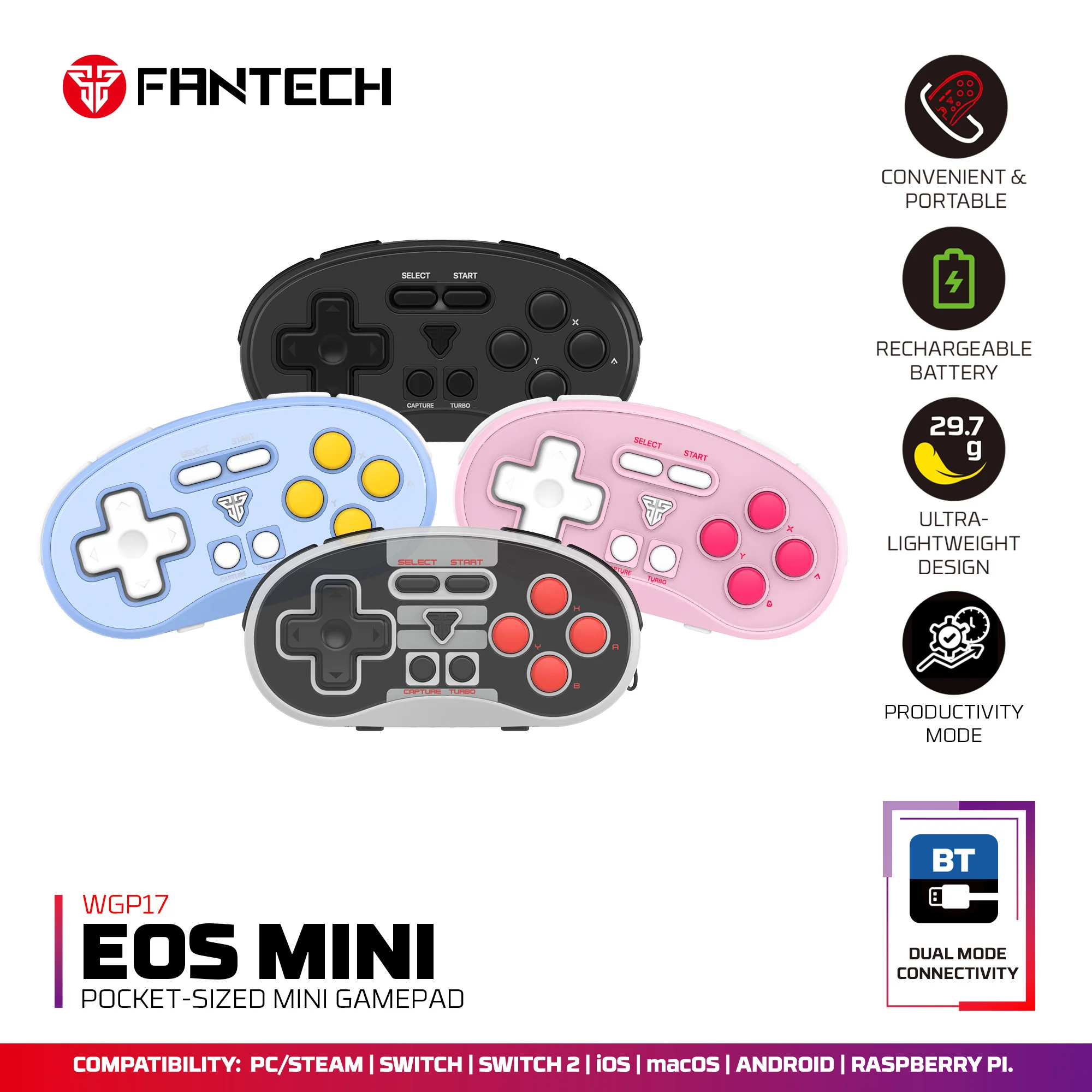 FANTECH WGP17 EOS MINI-контроллер, двухрежимная D-Pad/джойстик, совместимая с флэш-картой ANKI, портативный мини-геймпад, настраиваемые контроллеры
FANTECH WGP17 EOS MINI-контроллер, двухрежимная D-Pad/джойстик, совместимая с флэш-картой ANKI, портативный мини-геймпад, настраиваемые контроллеры