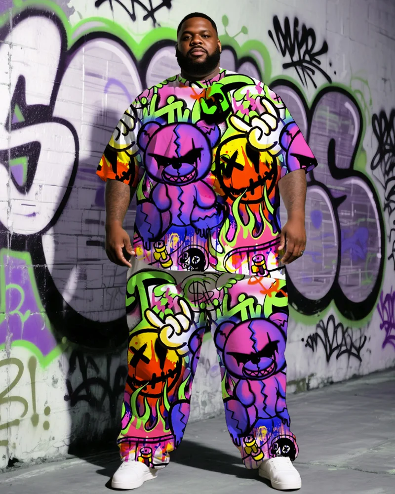 S-9XL Мужская футболка больших размеров с короткими рукавами и брюками в стиле хип-хоп с граффити, комплект из двух предметов 
S-9XL Мужская футболка больших размеров с короткими рукавами и брюками в стиле хип-хоп с граффити, комплект из двух предметов