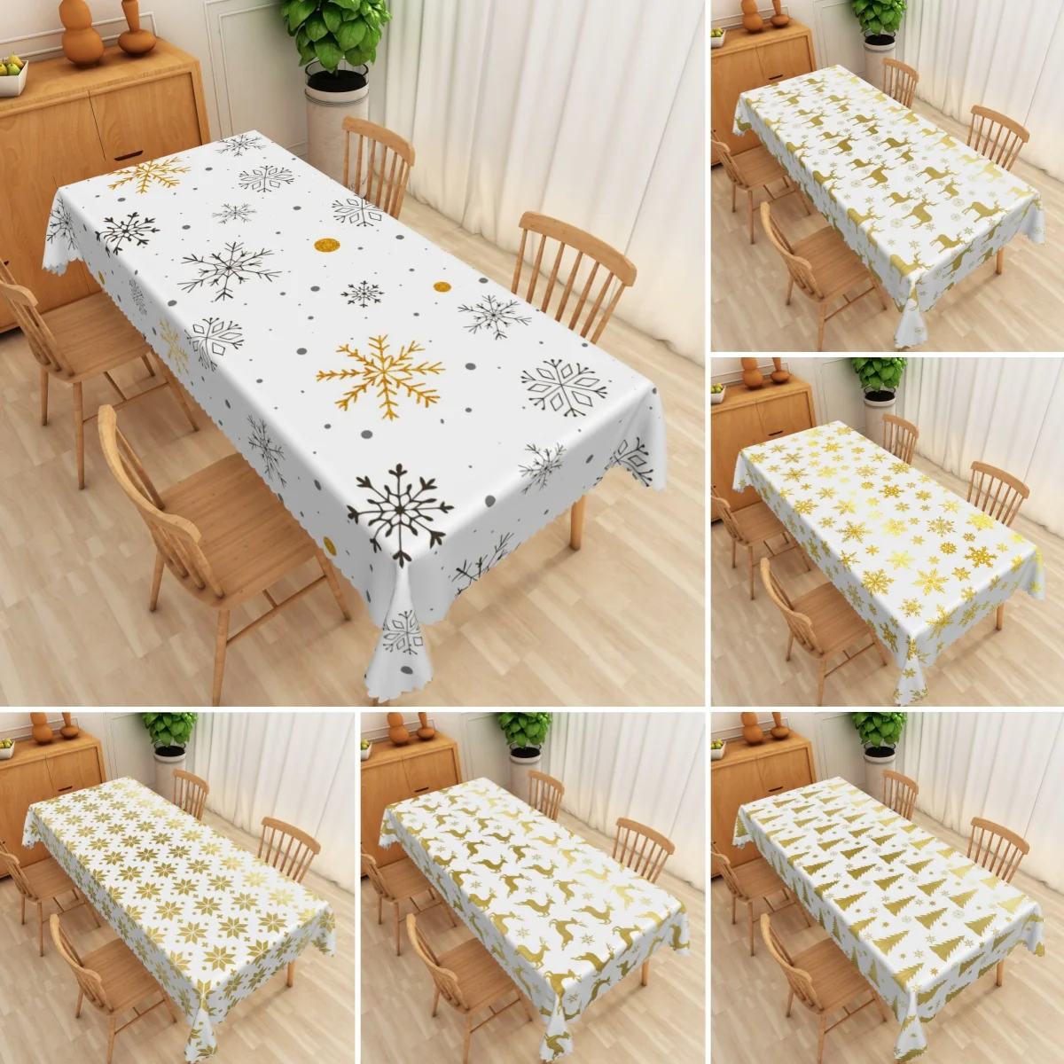 Рождественская скатерть из белого золота, снежинка, олень, рождественская елка, водонепроницаемая крышка стола, праздничный обеденный праздничный декор стола
Рождественская скатерть из белого золота, снежинка, олень, рождественская елка, водонепроницаемая крышка стола, праздничный обеденный праздничный декор стола