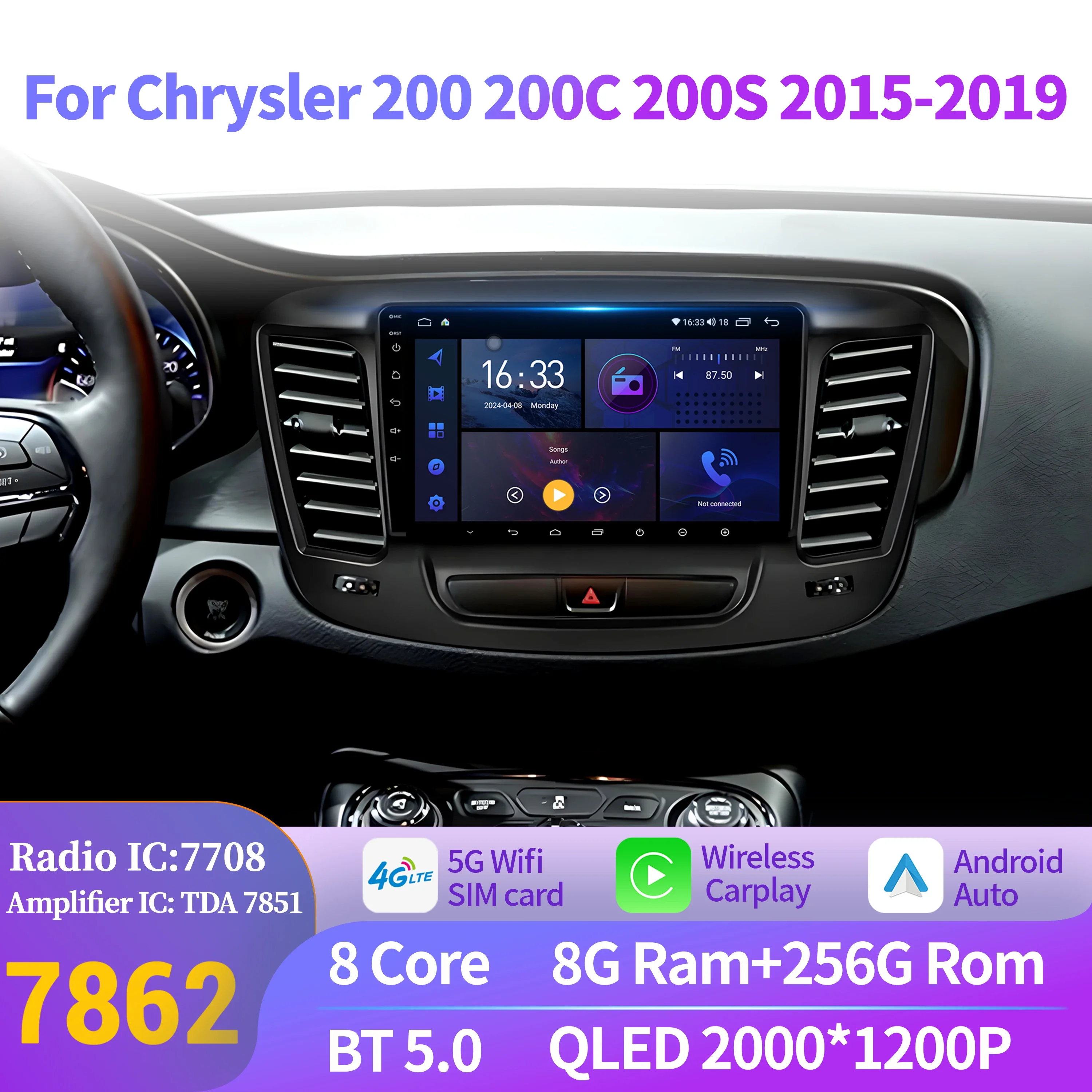 For Chrysler 200 200C 200S 2015-2019 Android 14 Car Radio Stereo Multimedia Navigation Carplay WIFI 4G 5G BT 2K QLED Screen
For Chrysler 200 200C 200S 2015-2019 Android 14 Car Radio Stereo Multimedia Navigation Carplay WIFI 4G 5G BT 2K QLED Screen