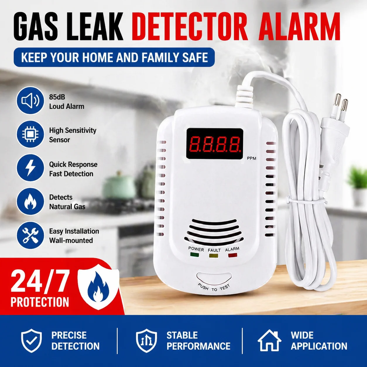 "Smart Voice Gas Leak Detector Alarm - 85dB Loud Sound, High Sensitivity Sensor, Real-Time PPM Display, Easy Installation, Home
"Smart Voice Gas Leak Detector Alarm - 85dB Loud Sound, High Sensitivity Sensor, Real-Time PPM Display, Easy Installation, Home