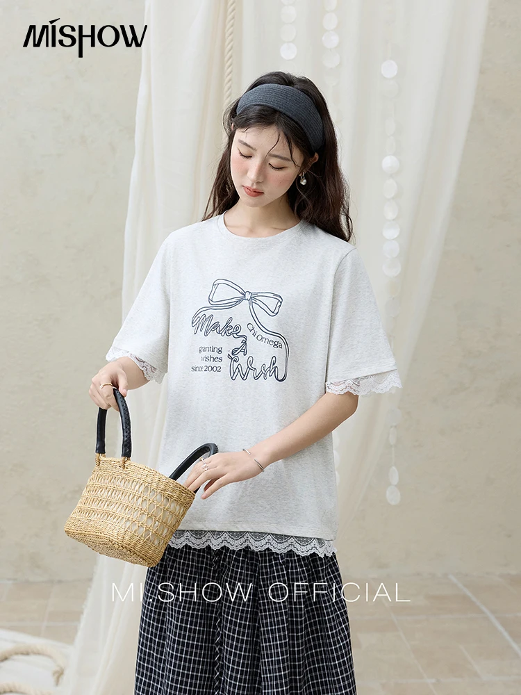 MISHOW Print Casual Shirt Women 2025 Summer New Short Sleeve Round Neck Lace Design T-shirts Woman Fashion Bow Tops MXE32T0554
MISHOW Print Casual Shirt Women 2025 Summer New Short Sleeve Round Neck Lace Design T-shirts Woman Fashion Bow Tops MXE32T0554