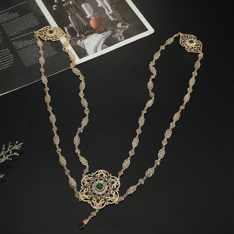 Moroccan Wedding Back Jewelry for Women Flower Design Gold Color Crystal Shoulder Chain Jewelry Kaftan Long Necklace
Moroccan Wedding Back Jewelry for Women Flower Design Gold Color Crystal Shoulder Chain Jewelry Kaftan Long Necklace