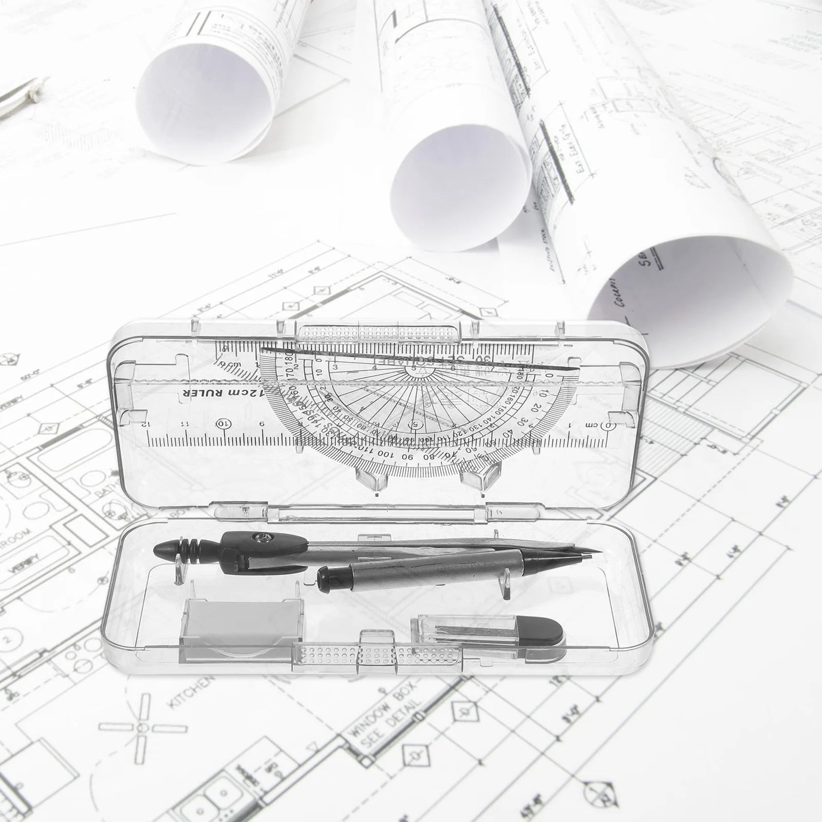 Compasses Set Geometry Drawing Tool with Protractor Divider Ruler Pencil Lead Eraser
Compasses Set Geometry Drawing Tool with Protractor Divider Ruler Pencil Lead Eraser