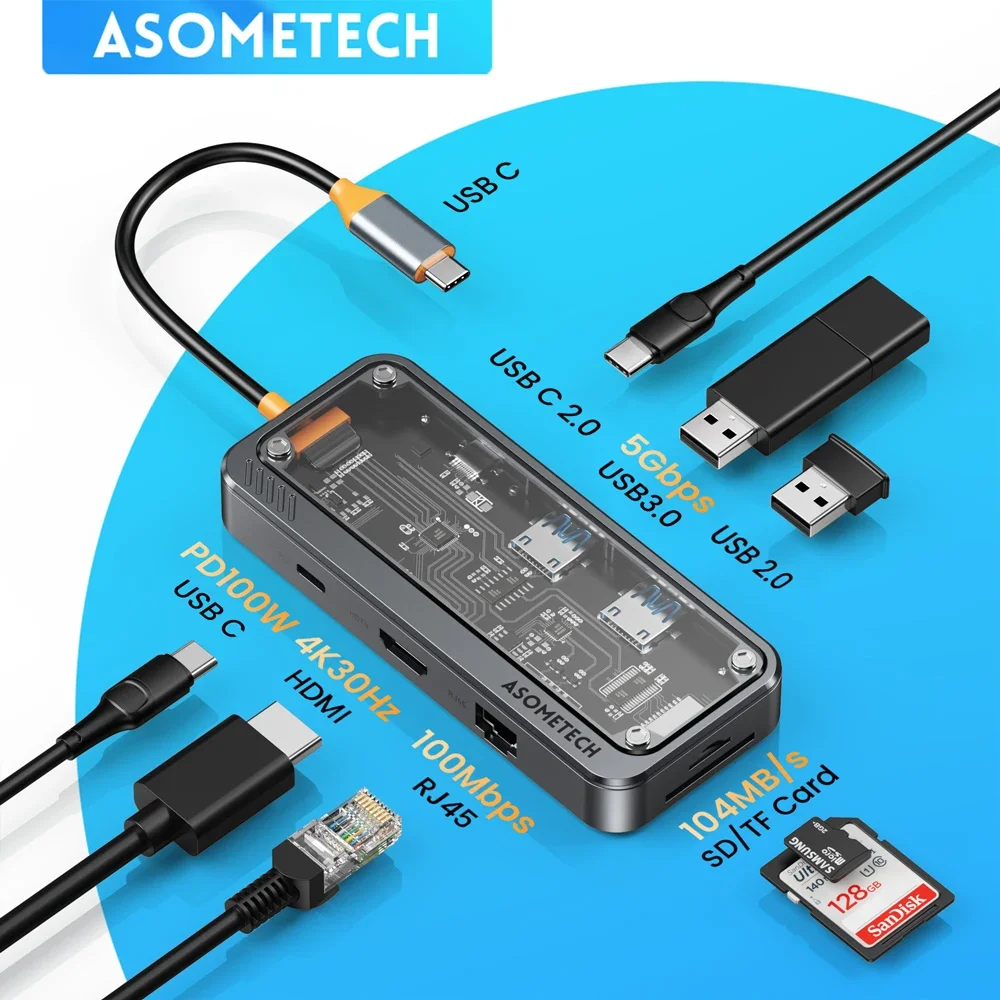 USB C Hub Type C 8-Port Docking Station RJ45 PD 100W Adapter USB 3.0 Hub Usb Extender for Macbook Air Laptop Tablet Accessories
USB C Hub Type C 8-Port Docking Station RJ45 PD 100W Adapter USB 3.0 Hub Usb Extender for Macbook Air Laptop Tablet Accessories