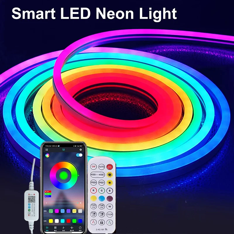 RGB Neon LED Strip with Bluetooth APP Remote Control Music Sync Flexible Waterproof Neon Light Tape for DIY TV Backlight Decor 
RGB Neon LED Strip with Bluetooth APP Remote Control Music Sync Flexible Waterproof Neon Light Tape for DIY TV Backlight Decor